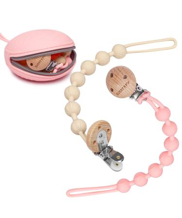 Evertify kit 2 pacifier chain + 1 pacifier box silicone without BPA baby pacifier chain silicone pacifier band pacifier chain girl pacifier chain boy pacifier chain with name - cream & rosa