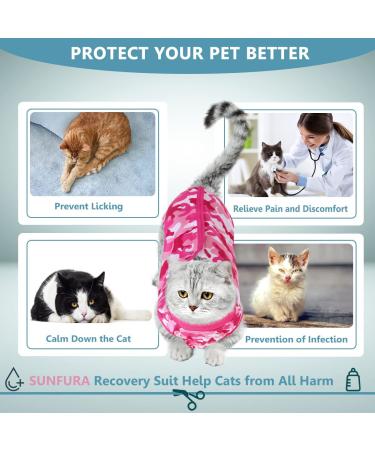 SUNFURA Cat Recovery Suit | Professional Surgical Body Suit for Abdominal Wounds | Spay/Neuter After Surgery | Breathable & Anti-Licking | E-Collar Alternative | Pink Camo - S - Buy Online on GoSupps.com