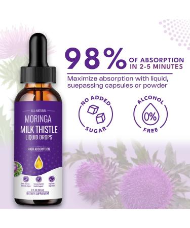 Moringa Milk Thistle Liquid Drops-Liver Support Supplement-Liver Cleanse Detox Formula Vegan Non-GMO and All-Natural- with Burdock Green Tea & Dandelion Unflavoured - Buy Online on GoSupps.com
