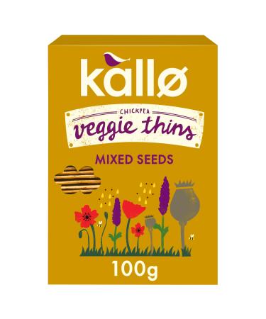 Kallo Mixed Seeds Veggie Thins Crackers | Healthy Snacks High Fibre Gluten Free Plant Protein & Baked |100g Single Pack