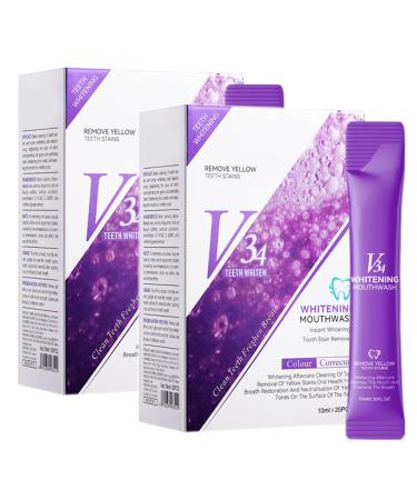 Purple Teeth Whitening Mouthwash, Purple Teeth Whitening Mouthwash, Bad Breath Germs, Portable Strips, Purple Mouthwash (2Boxes)