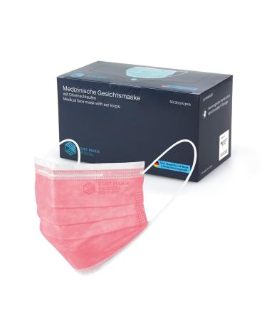 CURT MARIA MEDICAL 50 x Medical face mask type IIR EN 14683 made in Germany medical masks disposable surgical mask coral - Buy Online on GoSupps.com