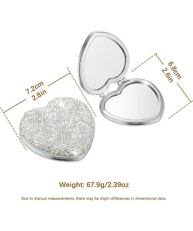 Portable Rhinestone Compact Pocket Mirror - Double-Sided 1x/2x Magnifying Handheld Cosmetic Mirror (Silver) - Buy Online on GoSupps.com