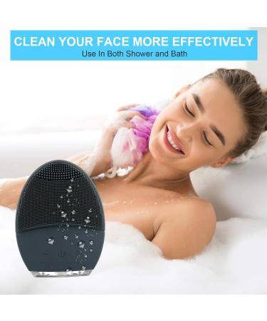 Silicone Ultrasonic Vibrating Facial Cleansing Brush & Face Massager - Rechargeable & Waterproof Electric Exfoliator for Anti-Aging (Gray) - Buy Online on GoSupps.com