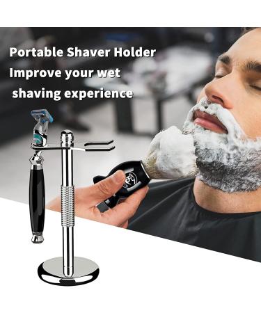 GRUTTI Deluxe Chrome Safety Razor and Brush Stand Holder - Stainless Steel Shaving Brush Stand for Shaving Accessories - T-shaped Design (Silver) - Buy Online on GoSupps.com