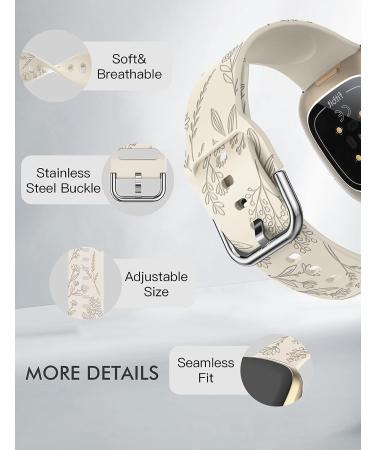 Floral Engraved Band for Fitbit Versa 4/Versa 3/Sense - Cute Dandelion Flower Pattern Silicone Strap for Women - Buy Online on GoSupps.com