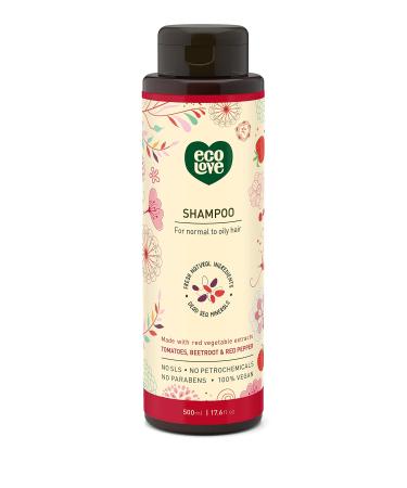 ecoLove – Natural Shampoo for Normal and Oily Hair - With Organic Tomato and Beet Extract No SLS or Parabens - Vegan and Cruelty-Free, 17.6 oz