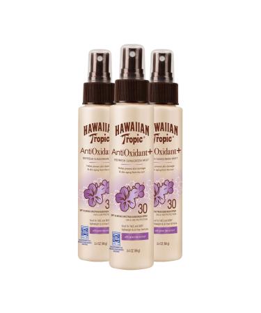 Hawaiian Tropic Antioxidant Sunscreen Spray With Green Tea Extract SPF 30 3.4 Ounce Pack of 3 Antioxidant Mist SPF 30