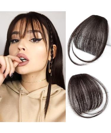 Bangs Hair Clip in Bangs Real Human Hair Extensions Wispy Bangs Fringe with Temples Hairpieces Air Bangs for Women Human Hair Clip on Bangs Brown Black Wispy Bangs 1/Brown Black