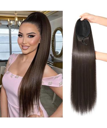 REECHO Ponytail Extension 28" Long Straight Drawstring Pony Hair Extension Synthetic Pony Tail Hairpiece for Women Dark Brown - Buy Online on GoSupps.com