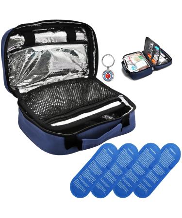 NOONEAST Insulin Cooler Travel Case Diabetic Medication Cooler Bag Diabetes Organize Medicine with 4 Ice Packs (Blue)
