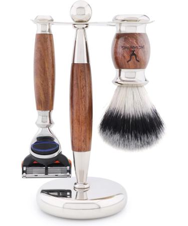 JAG Shaving Razor Set - Premium 4-Part Lee Range with Synthetic Silver Brush Stainless Steel & Wood Rack Shaving Bowl - Best International Shipping - Buy Online on GoSupps.com