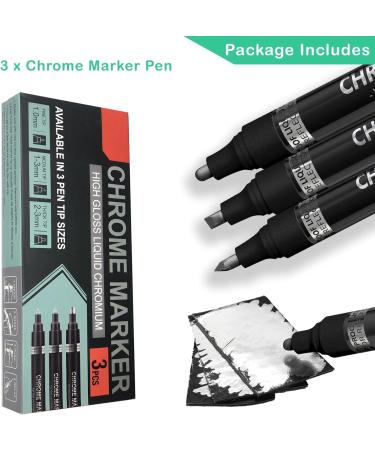 ZOET 3PK Mirror Chrome Marker Pen Set - Permanent Liquid Mirror Paint for Model Painting & DIY Projects - 0.7|1|3mm Tips - Buy Online on GoSupps.com