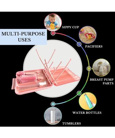6 in 1 Baby Bottle Cleaning Brush Set - Silicone Brush Nipple Straw Rack Dispenser Box - Pink - Buy Online on GoSupps.com