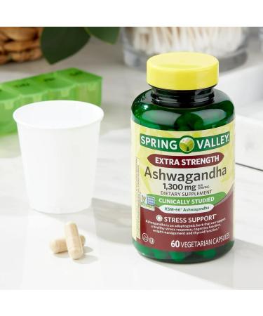 Spring Valley Ashwagandha ksm 66- Extra Strength 1300mg 60 Capsules (Pack of 1) Set by Basket Goods - Buy Online on GoSupps.com