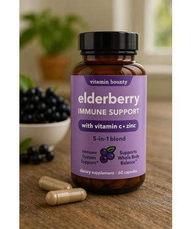 Vitamin Bounty Organic Elderberry Capsules Sambucus Elderberry with Vitamin C and Zinc Immune System Boosters for Adults Antioxidant Formula for Immune Support Non-GMO 60 Capsules - Buy Online on GoSupps.com