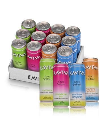 Kaviva | Kava & Seltzer | Relaxation Drink | 50 calories | All Natural | Non-ALC Functional Beverage | Refreshing Alternative | Clean Ingredients Variety Pack 12-Pack