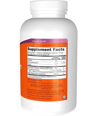 Now Supplements Collagen Joint Support Powder with Beef Gelatin, Glucosamine Sulfate, and MSM - 11-Ounce - Buy Online on GoSupps.com