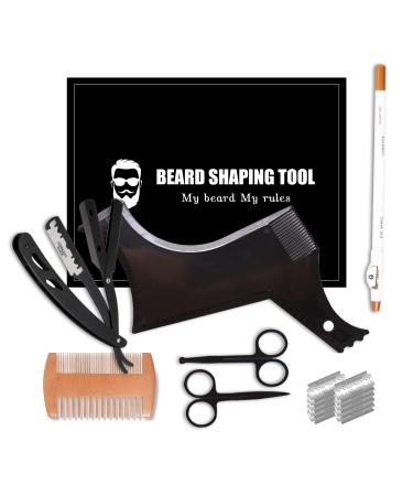 Beard Shaper - Beard Shaping Tools - Include Beard Template Guide, Professional Straight Edge Razor, 10 Count of Double Edge Blade, Barber Pencil, Beard Comb, 2 Stainless Steel Scissors