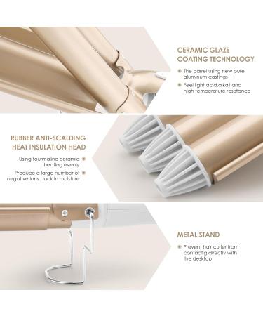 3 Barrel Hair Curler 25mm Curling Iron with Intelligent Temperature Control - Quick Heating Gold Wand for Mermaid Waves - Long or Short Hair Styling - Buy Online on GoSupps.com