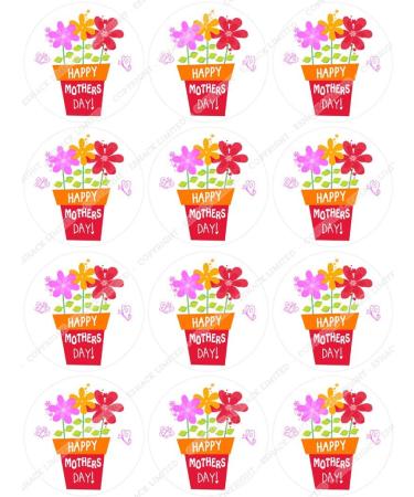 12 x PRE-CUT Edible 'Happy Mothers Day' Cute Flowers Cake Toppers/Decorations - Buy Online on GoSupps.com