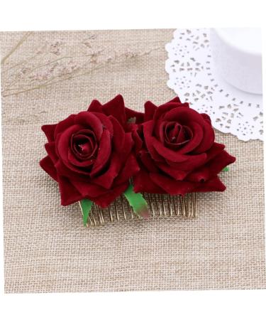 POPETPOP rose flower comb bridal headpieces for wedding floral hair comb Flamenco Dancer Hairstyles Burgundy Wedding Rose Flower Hair Comb floral comb crazy accessories the flowers bride - Buy Online on GoSupps.com