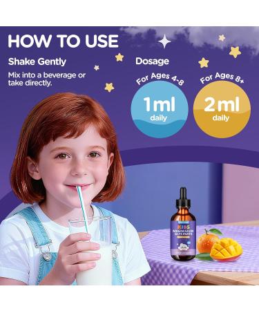 Kids Magnesium Glycinate Liquid Drops Magnesium for Kids with L-Theanine Omega-3 Vitamin D3 K2 Zinc for Sleep Calm Relaxation Brain Bones & Focus 2 Fl Oz Orange-Mango Flavor - Buy Online on GoSupps.com