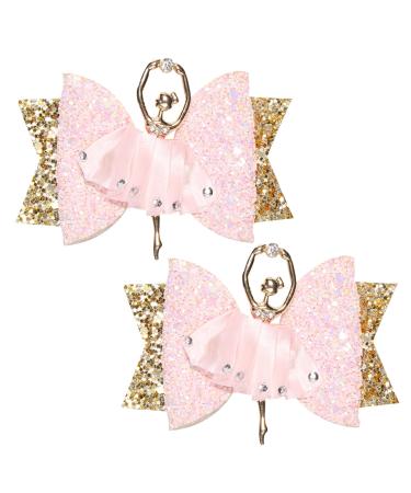 2Pcs Ballet Bows for Girls Pink Dance Hair Bow with Rhinestones Glitter Hair Bows for Girls Dance Clips Hair Ballerina Accessories for Girls Bow Rhinestone Hair Clips Hair Accessories for Ballet
