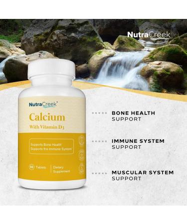 NutraCreek Calcium with Vitamin D3 | 1200mg Calcium Carbonate & Cholecalciferol Tablets for Bone Health | Immune System Support - 60 Count - Buy Online on GoSupps.com