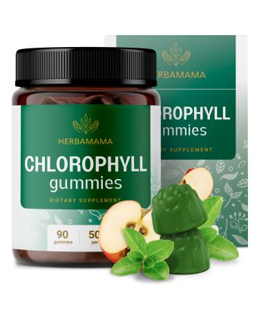 HERBAMAMA Chlorophyll Detox Gummies - 50mg Sodium Copper Chlorophyllin Internal Deodorant for Body Odor Support - Vegan Non-GMO Antioxidant Supplement - 90 Pectin-Based Apple-Flavored Chews