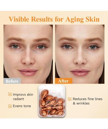 Concentrated Vitamin C Facial Serum Capsules - Bulk Set of 40 Capsules with Brightening and Nourishing Serum for Radiance Smooth Complexion and Hydration | Vitamin C Skincare - Buy Online on GoSupps.com