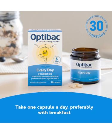 Optibac Probiotics for Every Day - Vegetarian Probiotic Supplement for Digestion & Gut Health 5 Billion CFU & Prebiotic - 30 Capsules - Buy Online on GoSupps.com