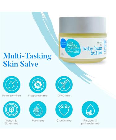 Lila Loves Organics Large Size 100ml Baby Bum Butter Baby Bum Cream & Belly Butter for Mom Therapeutic Blend of Organic Shea Butter Beeswax Jajoba Coconut & Sunflower Oils Complete Protection from Diaper Rash Stretching Itchy & Dry Skin Eczema Cuts Scrape - Buy Online on GoSupps.com