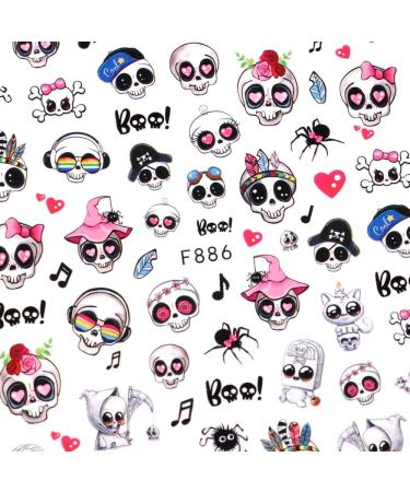 10 Sheets Halloween Nail Art Stickers Decals Self-Adhesive Pink Green Blood Skeleton Nail Supplies Nail Art Design Decoration Accessories - Buy Online on GoSupps.com