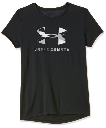 Under Armour Girls' Big Logo Tech Short Sleeve Training Workout T-Shirt Black (001)/White Small
