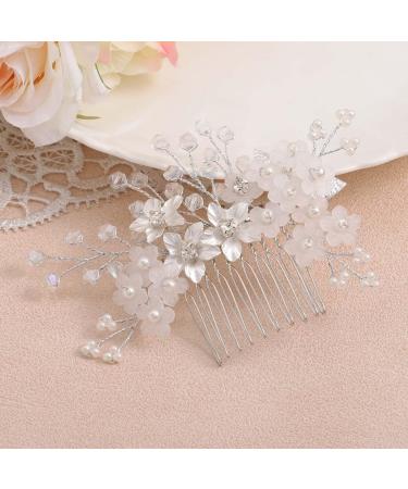 IYOU Bridal Wedding Crystal Hair Comb Pearl Flower Headpiece Communion Prom Princess Hair Accessories for Girls and Women (Silver) - Buy Online on GoSupps.com