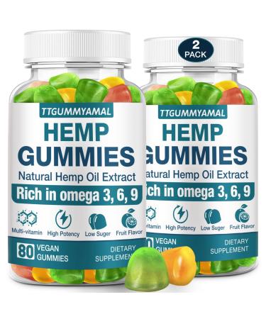 (2 Pack) Hemp Gummies for Sleep Stress Anxiety Pain-High Potency Extra Strength Hemp Oil Extract Organic Edible Gummies for Adult
