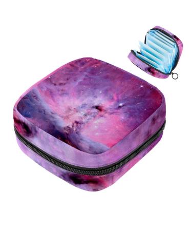 Menstruation pad bag with zipper women's napkin bag tampons collective bags for women and girls (purple galaxy imprint)