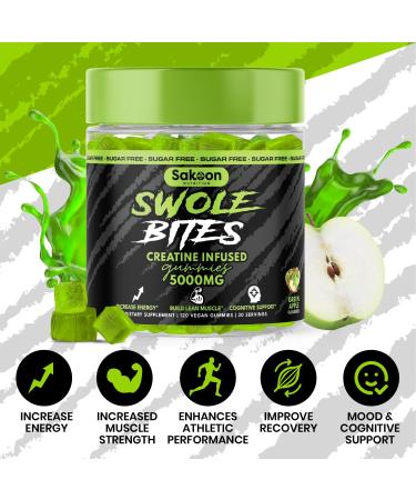 Sakoon Nutrition 5000mg Creatine Monohydrate Gummies | Vegan Sugar-Free Apple Flavor | Boost Strength & Build Muscle | 120 Count - International Shipping Available - Buy Online on GoSupps.com