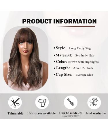 HAIRCUBE Long Brown Curly Wig for Women | Synthetic Hair Wig with Bangs - Shop Internationally - Buy Online on GoSupps.com