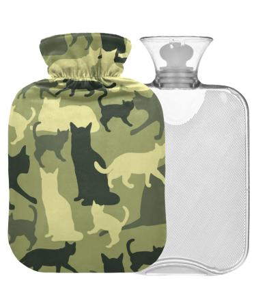 Naanle camouflage cats hot water bottle with reference transparent hot water bottle 2l large hot hot water bottle for bed handfoot heat pain relief heat and cold therapy
