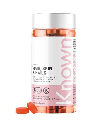 Hair Skin & Nails Vitamin Gummies by Known | 60 Two-a-Day Vitamin Gummies (One Month s Supply) | Natural Botanical Extract | for Healthy Hair Skin & Nails | Strawberry Flavoured Gummies (Pack of 1) 60 Count (Pack of 1)