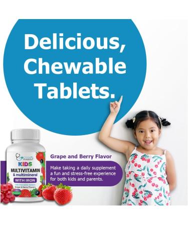 Doctor's Finest Kids Multivitamin & Multimineral with Iron Grape & Berry 150 Chewable Tablets - Buy Online on GoSupps.com