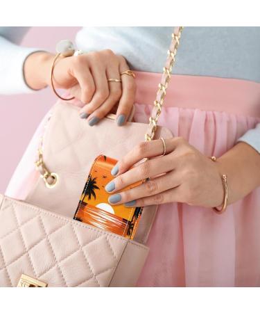 Leather Lipstick Case with Mirror - Mini Lip Gloss Organizer | Beach Palm Tree Sunset Design - Buy Online on GoSupps.com
