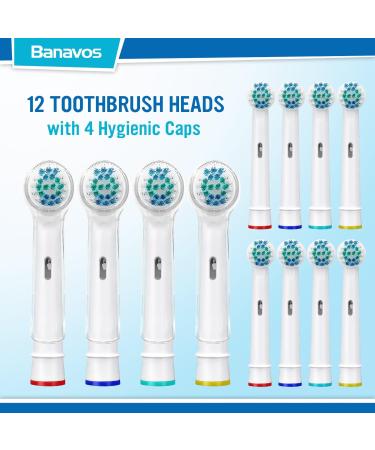 Banavos Replacement Toothbrush Heads Classic Round Brush Heads Replacement Refills Compatible with Braun Oral B Electric Rechargeable Toothbrushes 12 Pack with 4 Hygienic Caps 12 Pieces White - Buy Online on GoSupps.com