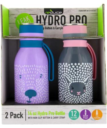 Hydro Pro Kids 14oz Stainless Steel Water Bottle - Vacuum Insulated, Leak Proof - Furry Friends Design, Purple Bear/Grey Sheep - Ideal for On the Go and Lunchboxes - Buy Online on GoSupps.com