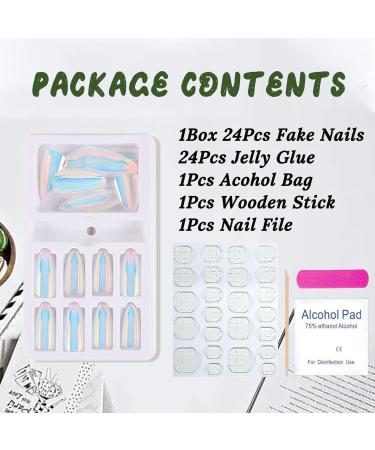 ZASKHLD 24pcs Chrome Press on Nails Holographic Light Fake Nails Almond Mirror Glue on Nails Luxury Metallic Chameleon False Nails Soft Reusable for Women Acrylic Coffin Nails Decor Nails Salon Medium Length - A8 - Buy Online on GoSupps.com