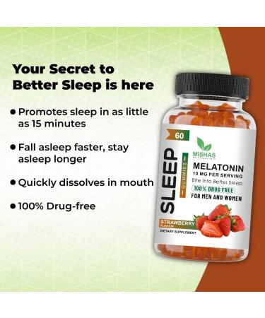 Mishas Nutraceuticals Melatonin Sleep Support Gummies for Adults 10 mg Melatonin Supplement 60 Strawberry Flavor Gummies Provides Up to 30 Days of Restful Sleep - Buy Online on GoSupps.com