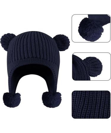 KAKU NANU Toddler Winter Hat with Double Pom Pom | Fleece Lined Beanie for Baby Boys and Girls | 6-12 Months | Dark Blue - Buy Online on GoSupps.com