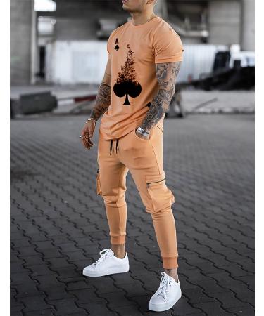 TZIISOA Men's Casual Short Sleeve Sweat Tracksuit Set - X-Large Orange - Buy Online on GoSupps.com